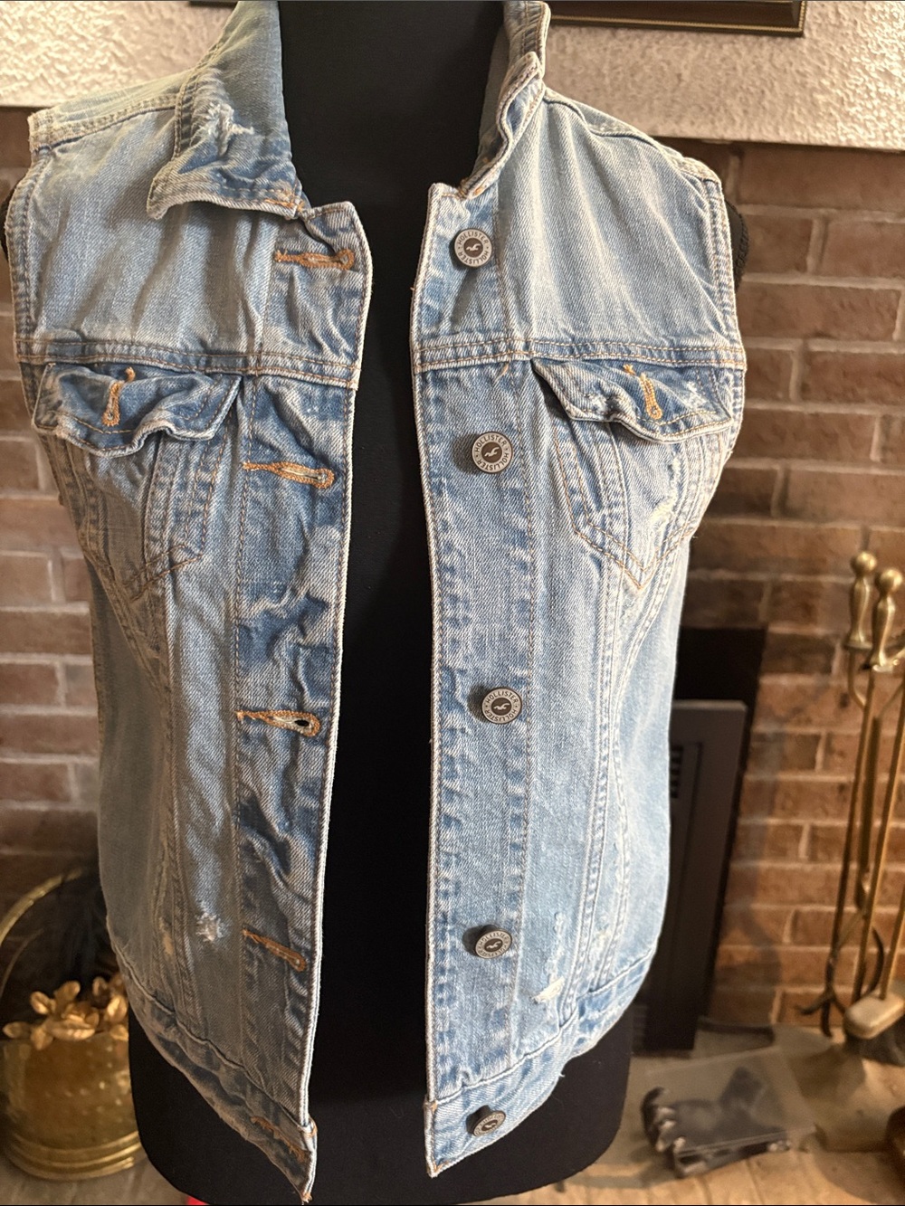 Hollister Light Blue Denim Vest - Button Front